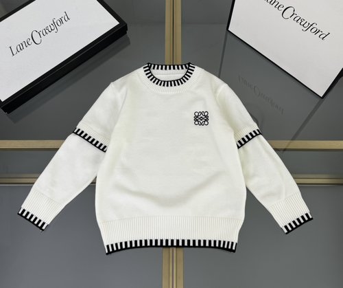 Loewe Kids Cotton Blend Sweater with Jacquard Logo & Contrast Trim 