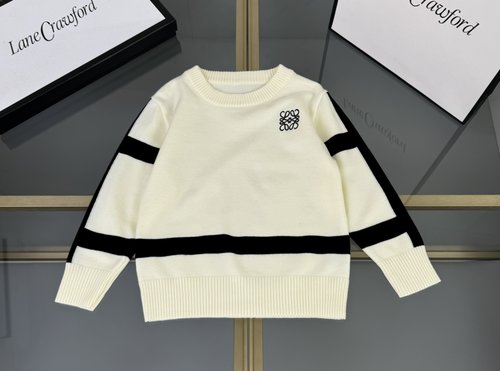 Loewe Kids Premium Mixed Cotton Sweater with Logo Jacquard & Contrast Trim