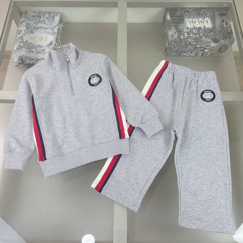 Gucci Gray Kids Sweatshirt Set with Embroidery & Custom Rib