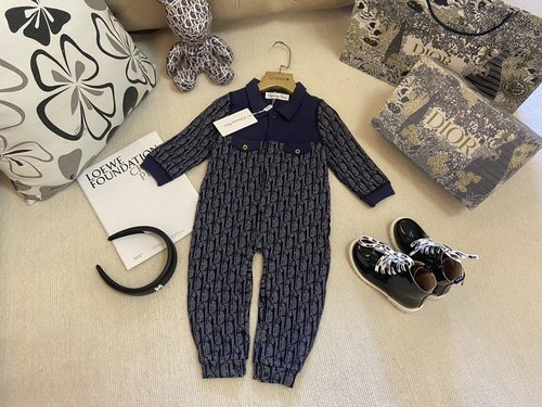 Dior High-end Unisex Baby Romper Blue A-Class Cotton Comfortable