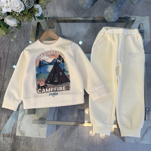 Fendi Unisex Kids Set with 3D Graffiti Print, Soft Cotton