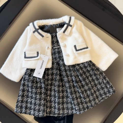 Chanel Girls Luxury Kids Outfit Set (Jacket + Dress)