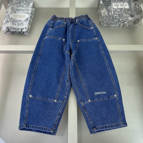 Dior Kids Premium Denim Jeans - Embroidered Letter, Stone Wash Blue, Comfortable Stylish