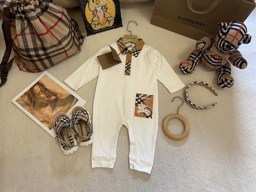 Burberry Unisex Baby Romper High-End Kids Clothing A-Class Cotton