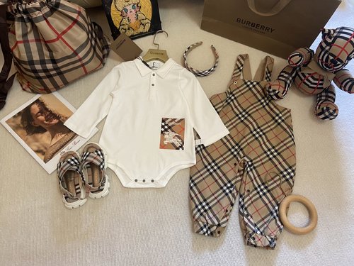 Burberry Toddler Unisex Romper & Overalls Set, Long-Sleeve Polo & Premium Cotton 