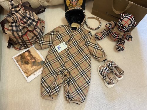 Burberry Kids Reversible Hooded Onesie, Check & Black, Padded for Early Winter
