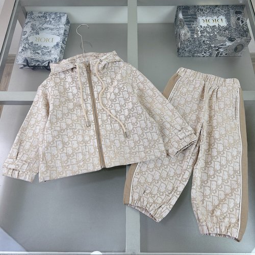 Dior High-End Kids Set: Printed Denim & Webbed Contrast Pants