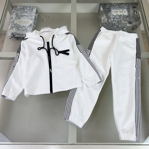 Dior Kids Premium Cotton Set with Logo, Zip Pocket & Color-Block Pants