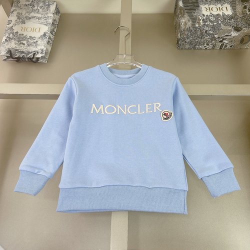 Moncler High-End Kids 3D Color Embroidery Light Blue Sweatshirt