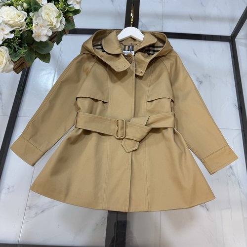 Burberry Girls Premium Gabardine Trench Coat, Waterproof, Check Lining 