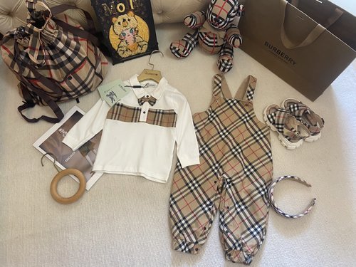 Burberry Toddler Unisex Romper Set - Long Sleeve Polo & Overalls, Soft Cotton