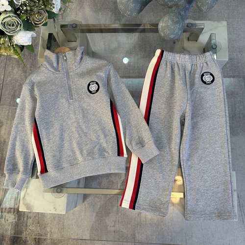 Gucci Premium Kids Gray 2-Piece Fleece Embroidery Set 