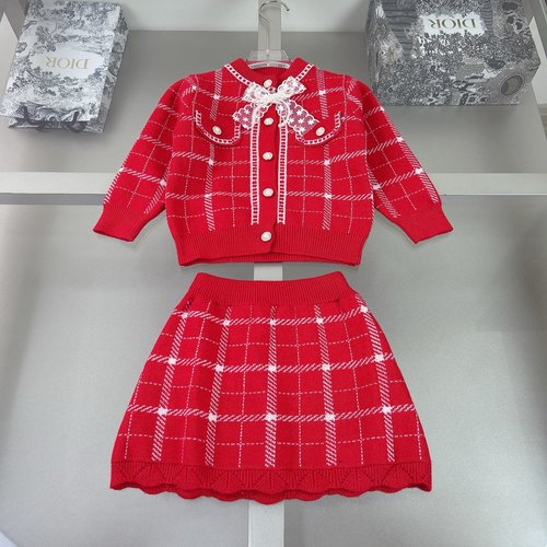 Chanel Girls Knit Jacket & Skirt Set, Comfortable & Stylish 