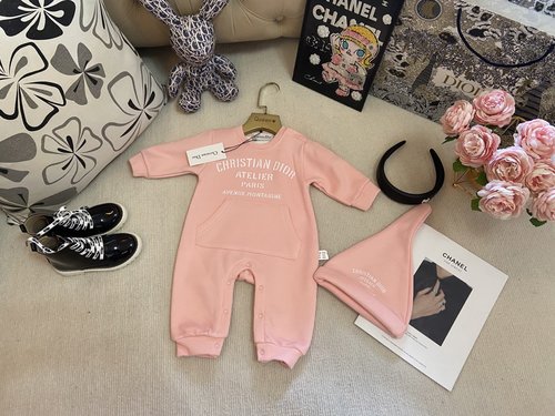 Dior Unisex Kids Fleece-Lined Cotton Romper Set