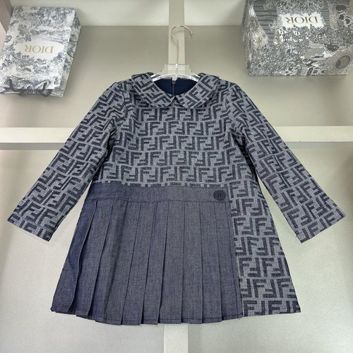 Fendi Girls Washed Printed Denim Dress, Comfortable & Stylish