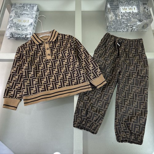 Fendi Unisex Kids Polo Set - Soft Silk Piqué Embroidered