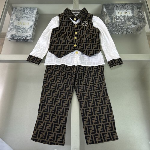 Fendi Boys 3-Piece Set: Polo, Jacquard Pants, Vest 