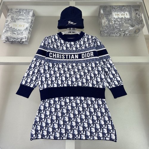 Dior Girls 3-Piece Knit Skirt Set with Cashmere Blend & Logo Jacquard