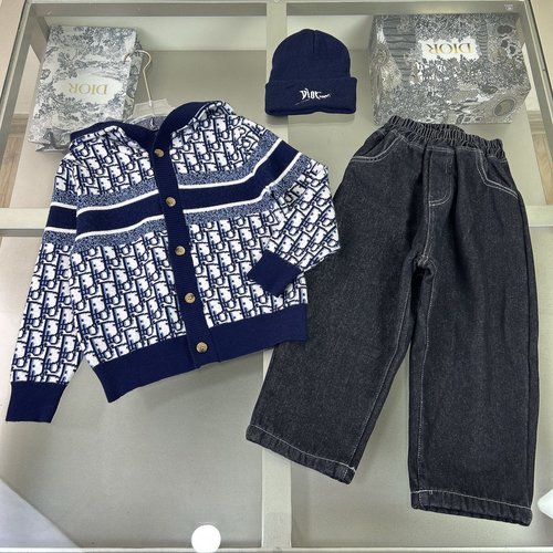 Dior 3-Piece Kids Cashmere Blend Knit Set (Top, Pants, Hat)