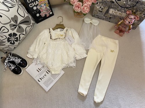 Dior Toddler Girls Romper Dress Set with Tights & Veil, Warm Thickened