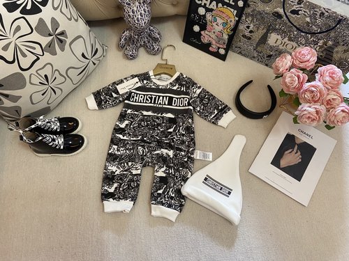 Dior Unisex Toddler Onesie Set Allover Letters Fleece Lined Comfortable Stylish