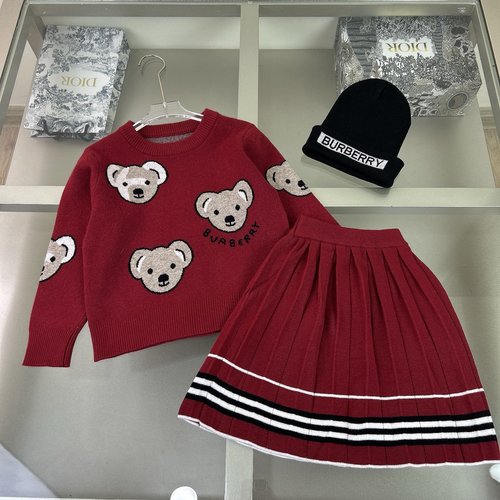 Burberry Girls 3-Piece Cashmere Blend Set: Bear Sweater, Skirt, Hat