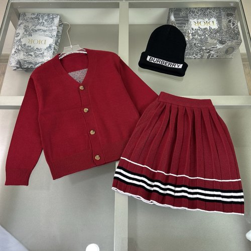 Burberry Girls Premium 3-Piece Knit Set: Cardigan Skirt Hat Cashmere Blend