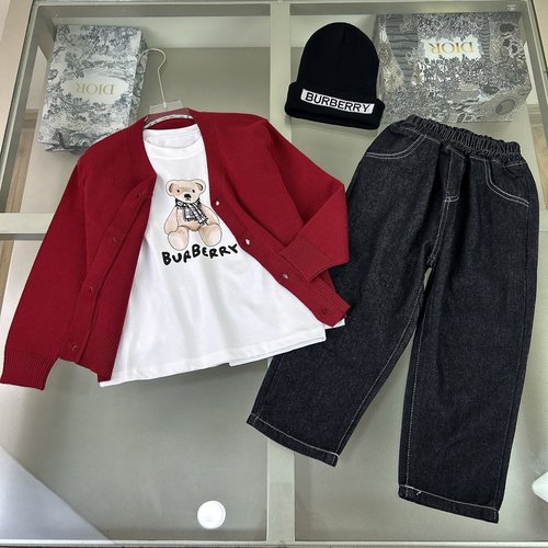 Burberry Unisex Kids Knit Set: Teddy Cardigan & Warhorse Jeans