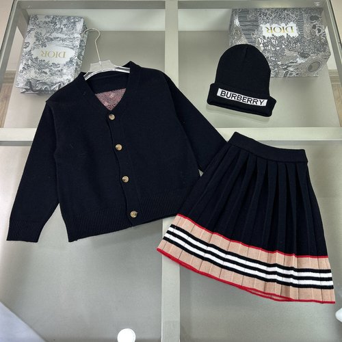 Burberry Girls Cashmere Blend 3-Piece Knit Set (Cardigan, Skirt, Hat)