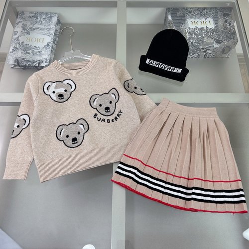 Burberry Girls Cashmere Blend 3-Piece Set: Sweater, Skirt & Knit Hat