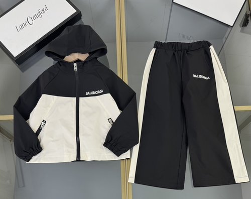 Balenciaga Kids Colorblock Hooded Zip Sweatshirt & Elastic Pants Set