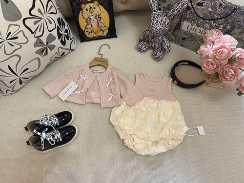 Dior Baby Girl Cotton Romper Set with Tank & Cardigan