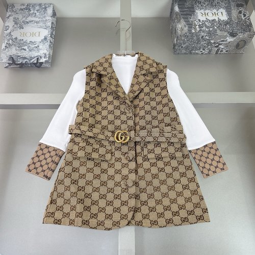 Gucci Girls Cotton Dress Set with Belt & Letter Jacquard
