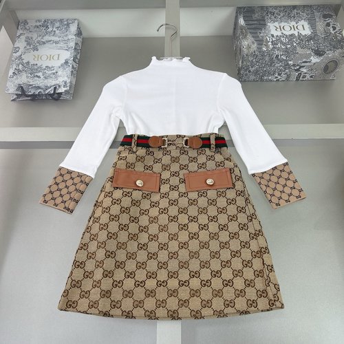 Gucci Girls Cotton Skirt Set with Jacquard Denim Skirt