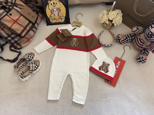 Burberry Unisex Toddler Thick Cotton Knit Onesie Set with Cap 