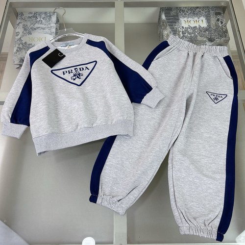 Prada Kids Unisex High-End Set Flocked Foam Print Pure Cotton Comfortable Stylish