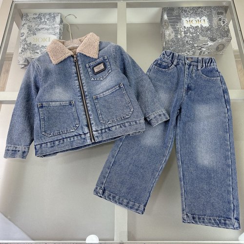 Dolce & Gabbana Unisex Kids Premium Denim Set Washed Blue Custom Hardware Comfortable Stylish 