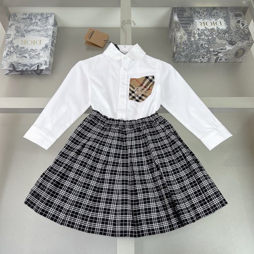 Burberry Girls Cotton Shirt & Pleated Skirt Set