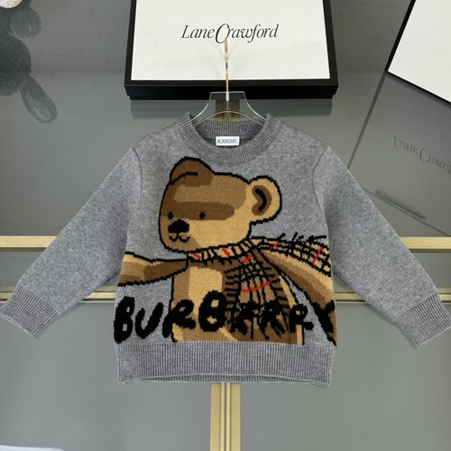 Burberry Kids Wool-Blend Sweater Heather Gray Teddy & Letter Jacquard 