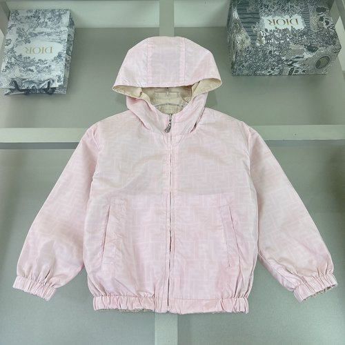 Fendi Reversible Kids Windbreaker Khaki & Pink Sun Protection