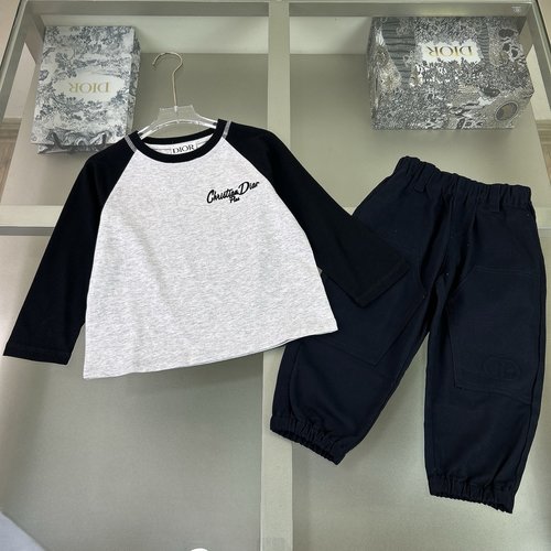 Dior Kids Cotton Set with Embroidered CD & Cargo Pants