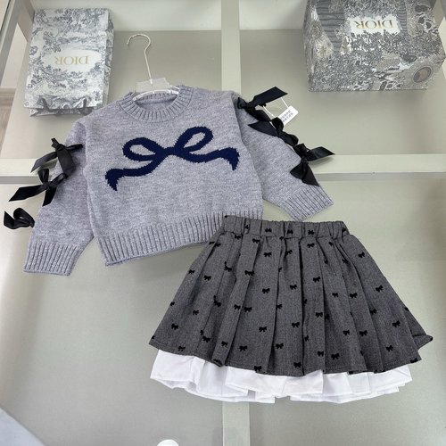 Dior Girls Knit Dress Set with Bow & Letters 