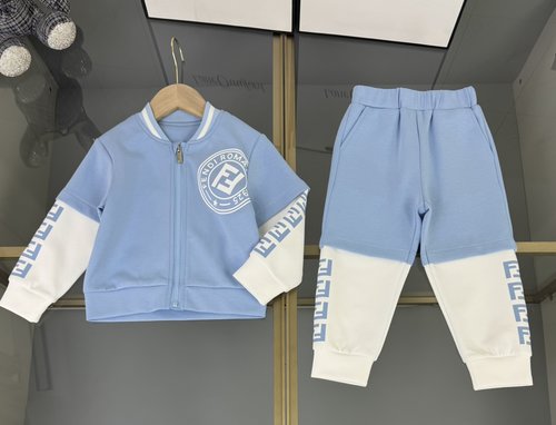 Fendi Kids Cotton Set with Logo Print & Colorblock Sleeves