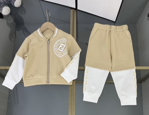 Fendi Kids Organic Cotton Set with Logo Print & Color Block Sleeves