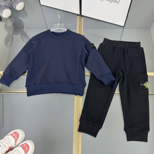 Stone Island Kids Classic Crew Neck Cotton Fleece Sweatshirt & Cargo Pants Set