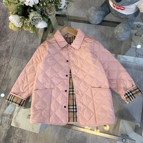 Burberry Kids Puffer Jacket Classic Check Lining Pink Beige Black 