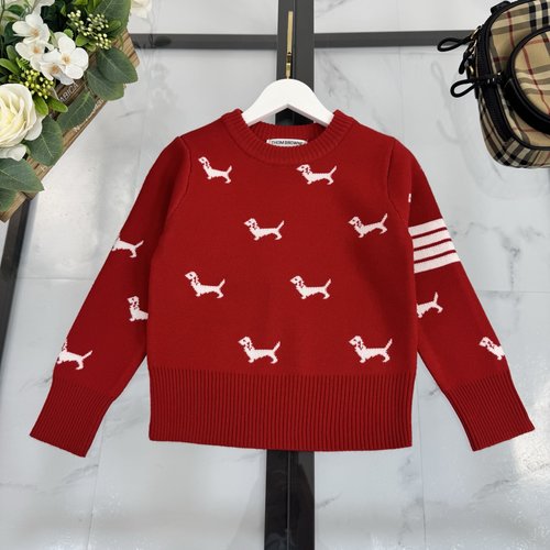 Thom Bn Soft Wool-Blend Kids Striped Top with Dog Logo