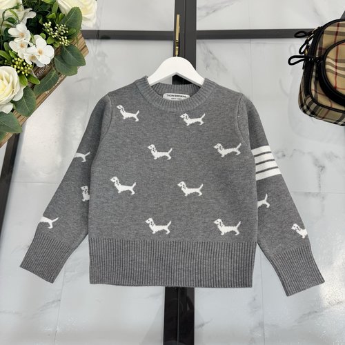 Thom Bn Soft Wool Blend Kids Sweater w/ Stripes & Dog Logo