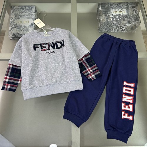 Fendi Unisex Kids Cotton Contrast Sleeve Sweatshirt & Pants Set 