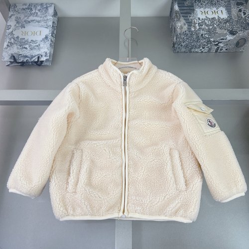 Moncler Kids Cream Fleece Jacket Unisex High-End Autumn Winter Antibacterial Custom Hardware